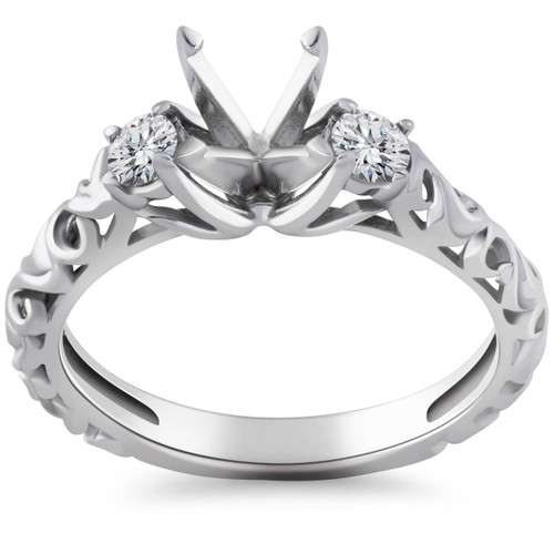 1/4CT Vintage Diamond Engagement Ring Setting 14K White Gold (H-I, I1)