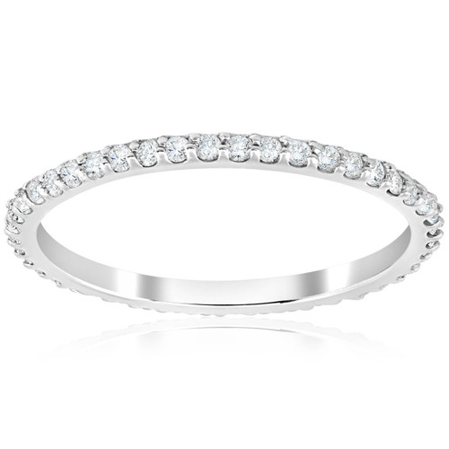 1/2 Ct Diamond Eternity Wedding Stackable Ring 14K White Gold 1.7mm Wide (H-I, I2-I3)