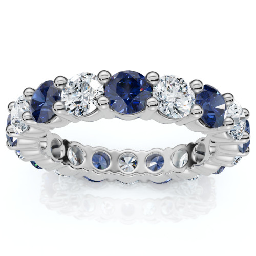 3Ct Blue Sapphire & Diamond Eternity Ring 14k Gold Lab Grown (E-F, VS)