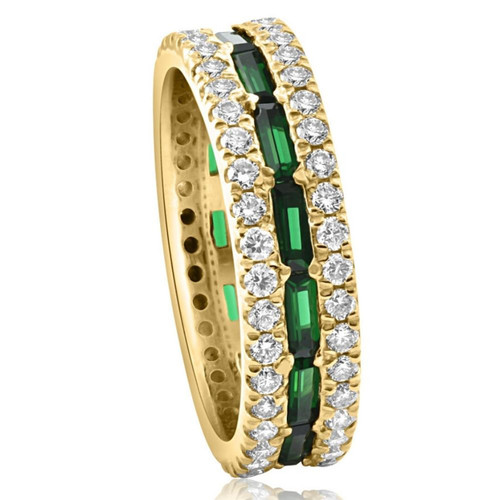 2 1/2 Ct Diamond & Emerald Eternity Ring in Yellow Gold Lab Grown (F-G, VS)