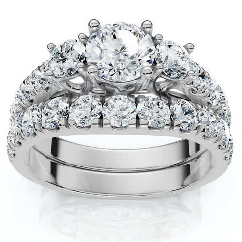 1 3/4Ct 3-Stone Diamond Engagement Wedding Ring Set 14k Gold or Pt Lab Grown (E-F, VS)