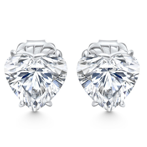 Certified 6Ct TW Heart Shape Diamond Studs 14k White Gold Lab Grown (F-G, VS)