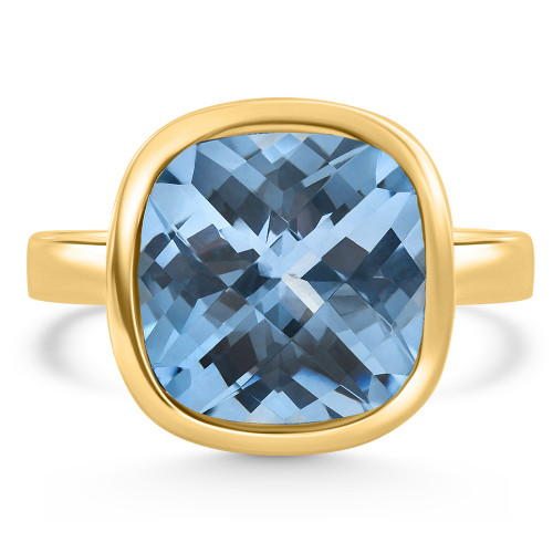 Cushion Blue Topaz Alexa Bezel Ring 14k Yellow Gold