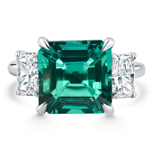 8Ct Asscher Cut Emerald & Diamond Ring 14k Gold or Platinum Lab Grown (F-G, VS)