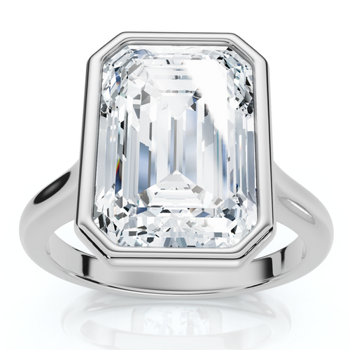 3Ct Emerald Cut Bezel Solitaire Diamond Engagement Ring 14k Gold or Pt Lab Grown (E-F, VS)