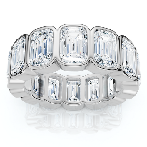 8Ct Emerald Cut Bezel Diamond Eternity Band 14k Gold/Pt Wedding Ring Lab Grown (E-F, VS)