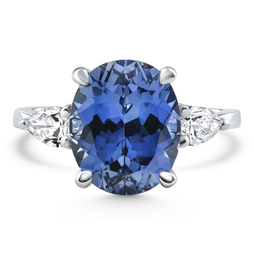 4 1/3Ct Oval Tanzanite & Diamond Anniversary Engagement Ring 14k Gold Lab Grown (E-F, VS)