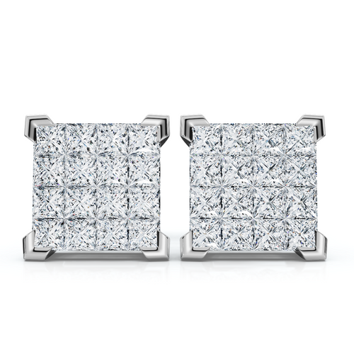 1/2ct Diamond Princess Cut Screw Back Studs Womens Earrings 10k White Gold 6.5mm (I-J, I2-I3)