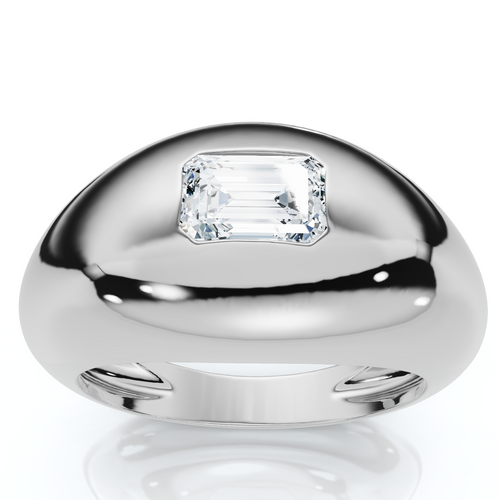 1/2Ct Sideways Emerald Bezel Stackable Dome Band 14k Gold Lab Grown EF/VS (E-F, VS)