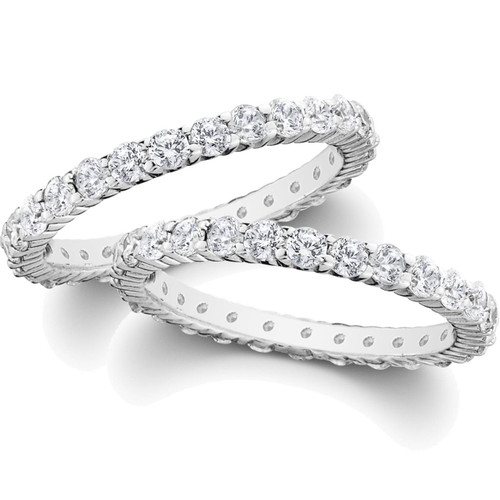 2ct Matching Diamond Eternity Wedding 14K Ring Set (G-H, I2-I3)