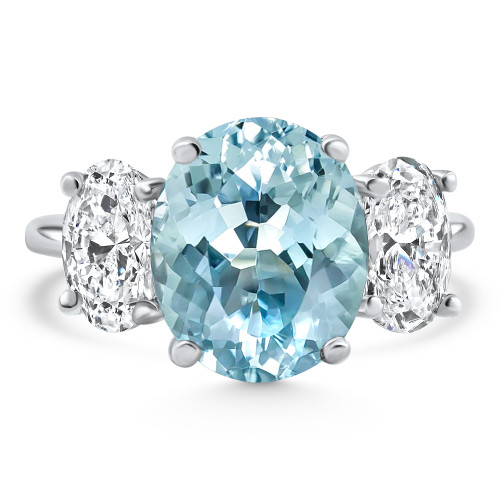 5.80Ct TW Aquamarine & Oval Diamond Ring 14k White Gold Lab Grown (E-F, VS)