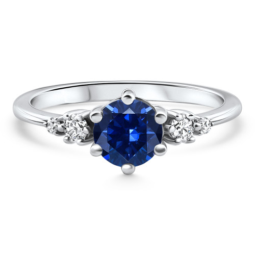 1Ct TW Blue Sapphire & Diamond Ring 14k White Gold Lab Grown (E-F, VS)