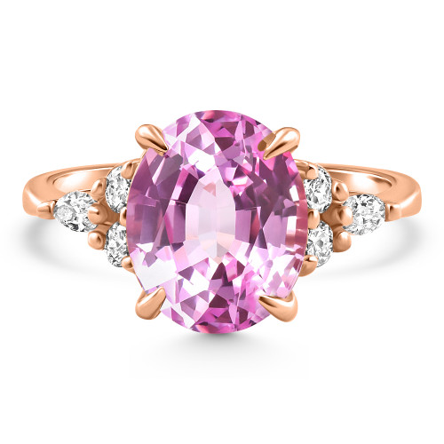 5Ct TW Oval Pink Sapphire & Diamong Ring 14k Rose Gold Lab Grown (F-G, VS)