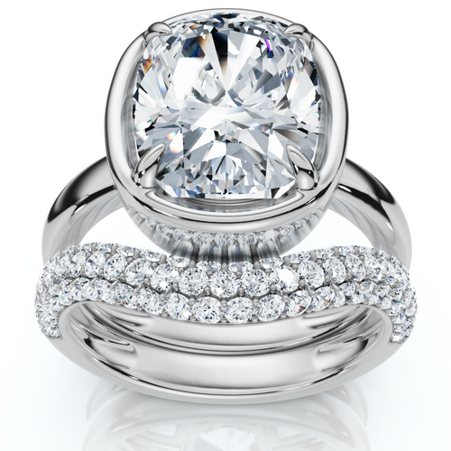 Certified 4 1/2Ct Cushion Pave Andrea Engagement Wedding Ring Set Gold Lab Grown (E-F, VS)