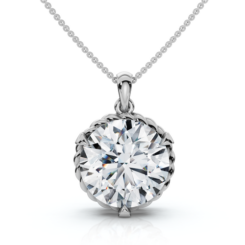 1Ct Solitaire Braided Diamond Pendant 14k Gold 18" Necklace Lab Grown EF/VS (E-F, VS)
