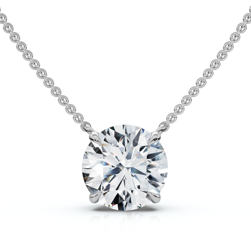 1 - 4Ct  Solitaire Round Cut Diamond Pendant 14k Gold Necklace Lab Grown (E-F, VS)