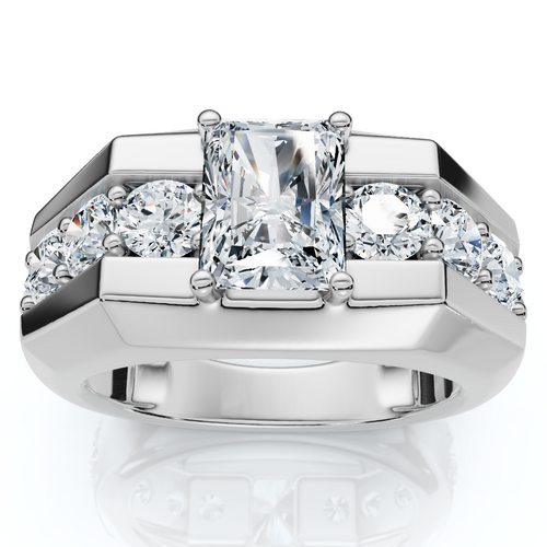 Certified 6 1/2Ct Men's Radiant Cut Diamond Ring 14k Gold Lab Grown FG/VS (F-G, VS)