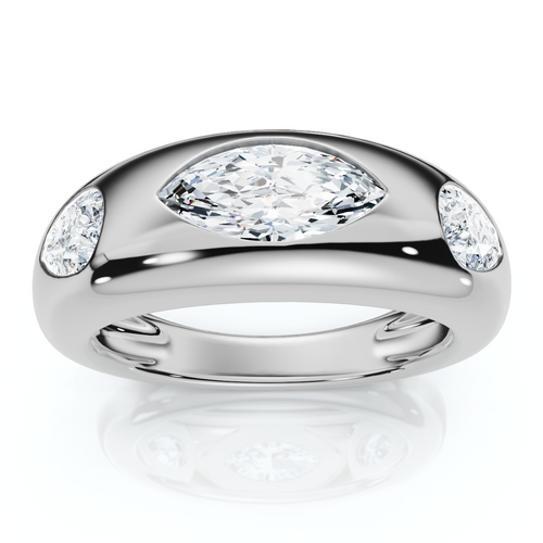1 1/10Ct Sloan Flush Set Marquise Diamond Dome Band 14k Gold Lab Grown (E-F, VS)