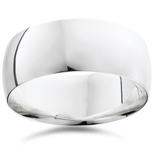 9mm Dome High Polished Wedding Band 10K White Gold