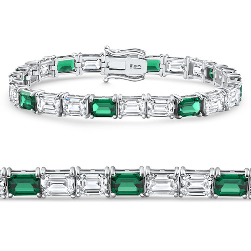 22Ct East West Emerald Diamond Tennis Bracelet 14k White Gold 7" Lab Grown (F-G, VS)