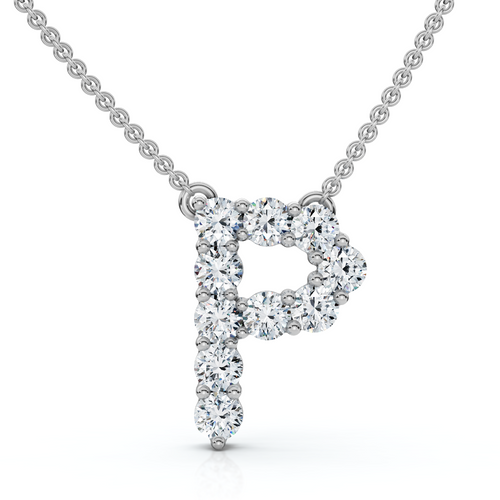 1Ct Diamond Initial "P" Pendant 14k Gold 18" Necklace Lab Grown 5/8" Tall (E-F, VS)