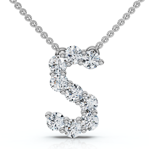 1Ct Diamond Initial "S" Pendant 14k Gold 18" Necklace Lab Grown 5/8" Tall (E-F, VS)