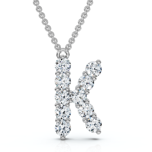 1Ct Diamond Initial "K" Pendant 14k Gold 18" Necklace Lab Grown 5/8" Tall (E-F, VS)