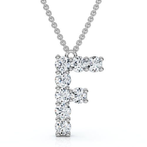 1Ct Diamond Initial "F" Pendant 14k Gold 18" Necklace Lab Grown 5/8" Tall (E-F, VS)