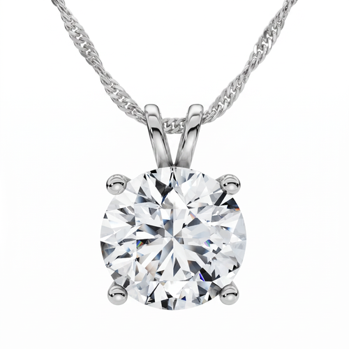 Certified 3Ct Solitaire Round Diamond Pendant 14k Gold Necklace Lab Grown 18" (E-F, VS)