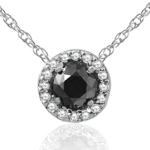 1 1/8ct Black White Diamond Solitaire Pave Halo Pendant (G-H, I2-I3)