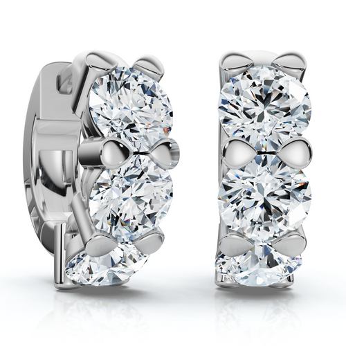 3Ct Diamond Huggie Hoop Earrings 14k Gold 1/2" Tall Lab Grown EF/VS (E-F, VS)