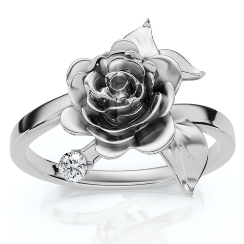 Rose and Diamond Engagement Ring 14k Gold Lab Grown (E-F, VS)