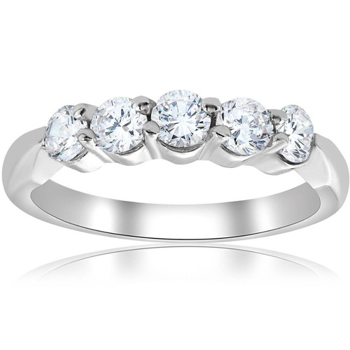 1/2ct Round Diamond Wedding Ring 14K White Gold Five Stone (G-H, I1)