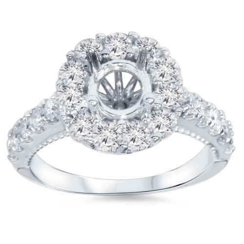 1ct Halo Diamond Engagement Ring Setting 14K White Gold (G-H, I1)