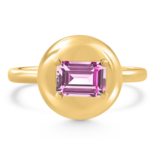 Candy Button 14k Yellow Gold Emerald Cut Pink Topaz Ring (Pink, VS)