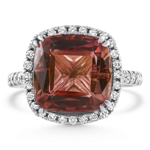6.84Ct Red Brown Cushion Tourmaline Diamond Halo Ring 14k White Gold Lab Grown (E-F, VS)