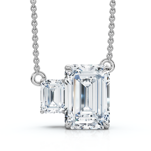 1 1/2Ct Emerald Cut Toi et Moi Diamond Pendant 14k Gold Lab Grown (E-F, VS)