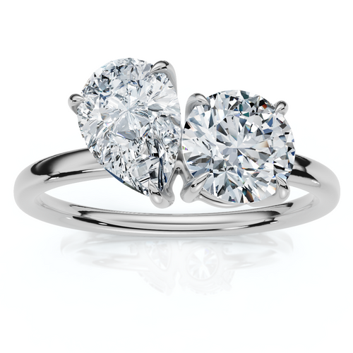 1 1/2Ct Round and Pear Toi et Moi Diamond Ring 14k Gold or Pt Lab Grown (F-G, VS)