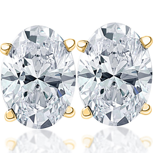 2 Ct Lab Grown Oval Shape Diamond Studs 14k Yellow Gold Earrings (F-G, VS)