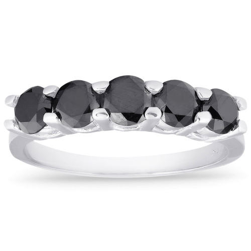 1ct Five Stone Black Diamond Wedding Ring 14K White Gold (Black, )