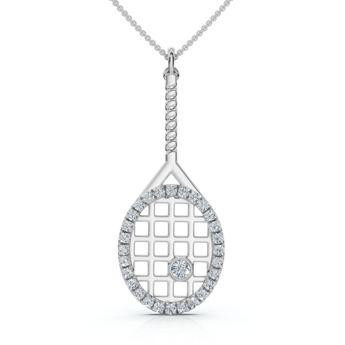 1/4Ct Diamond Pavé Tennis Racket Pendant Necklace 14k Gold Lab Grown (E-F, VS)