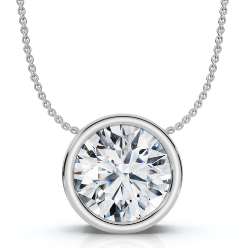 1Ct Certified Bezel Round Cut Diamond Pendant 14k Gold 18" Necklace Lab Grown (F-G, SI)