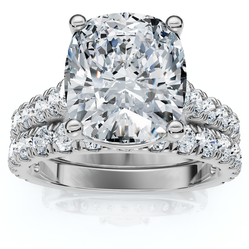 Certified 4Ct Cushion Diamond Engagement Wedding Ring Set 14k Gold/PT Lab Grown (F-G, VS)