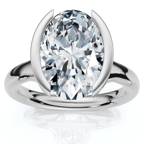 Certified Terresa 3Ct Oval Diamond Engagement Half Bezel Ring Lab Grown (F-G, VS)