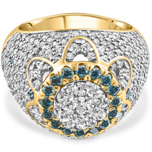 4.64Ct Blue & White Diamond Men's Pinky Ring 14k Yellow Gold Lab Grown Hip Hop (F-G, VS)
