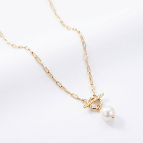 18k Yellow Gold Plated Fresh Water Pearl Cassis Necklace 18.5"