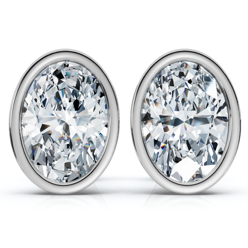 Oval Cut Diamond Bezel Studs 14k Gold Lab Grown (E-F, VS)