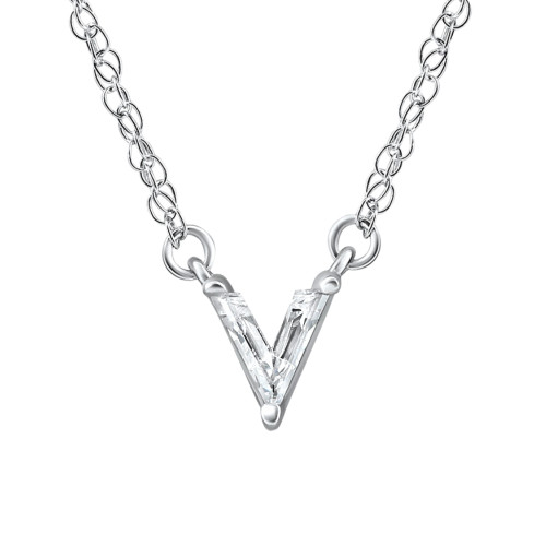 Diamond "V" Initial Pendant 18" Necklace 14K White Gold Lab Grown (G-H, VS)