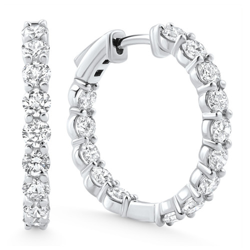 3Ct Diamond Lab Grown Inside Outside Hoops 14k Gold Eearrings 1" Tall (E-F, VS)