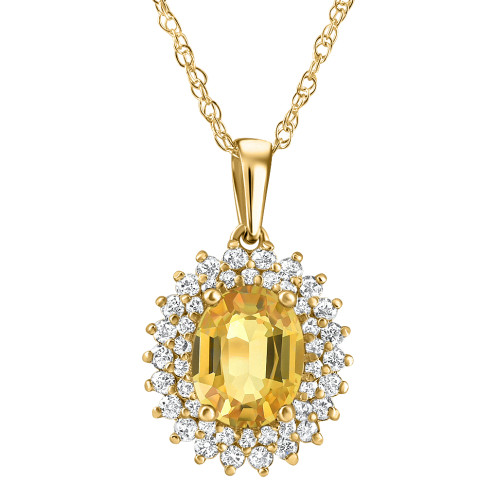 2.93Ct Yellow Sapphire & Diamond Penant Yellow Gold 18" Necklace Lab Grown (E-F, VS)